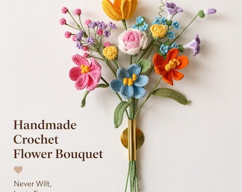 Ramo de flores de ganchillo personalizado para el Día de la Madre, flores de hilo hechas a mano en jarrón de pared dorado, regalo de cumpleaños eterno para mamá, regalo para la abuela