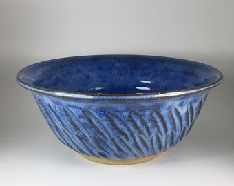 Handmade Blue Serving Bowl - Stoneware Clay - 9 1/2 inches - Cobalt Blue - Kitchen - Dining