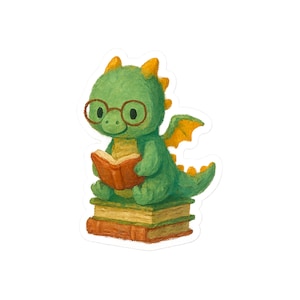 Pegatina de dragón bebé leyendo, pegatina de vinilo, artículos de fantasía para amantes de los libros, pegatinas para Kindle, amantes de la lectura, Booktok, Kawaii