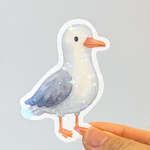 Pegatina de vinilo impermeable de especie de ave gaviota, calcomanía para portátil con diseño de animales kawaii chibi, regalo de recuerdo de ornitología con aviario de dibujos animados.