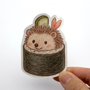 Sticker hérisson mignon en rouleau de sushi, Stickers autocollants drôles pour journal, voitures, tablette, planificateur de bouteilles pour ordinateur portable, cadeau de perte d'animal de compagnie, cadeau pour elle, anniversaire