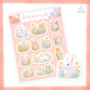 Cute Bunny Sticker, Rabbit and floral Decals for Planners,Scrapbook,Journals,Gift for her,Sticker water bottle,BuJo and Diary Supplies