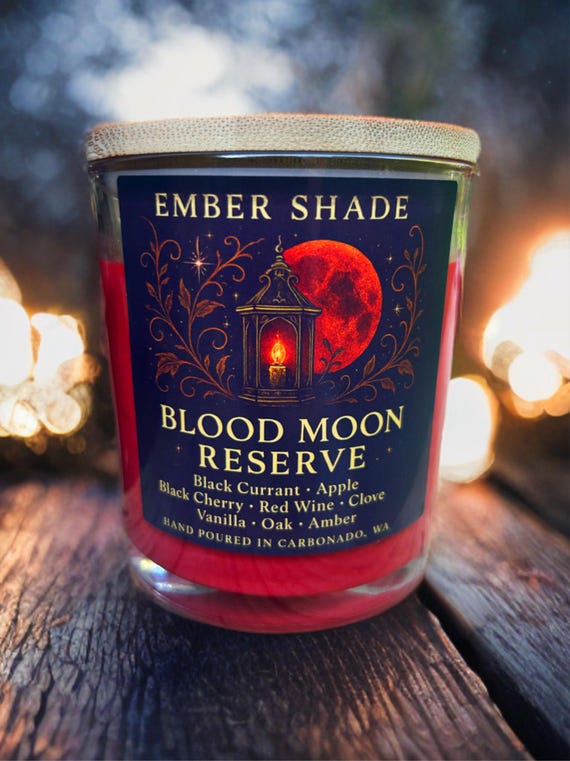 Ember Shade Blood Moon Reserve- Black Currant, Apple, Black Cherry, Red Wine, Clove, Vanilla, Amber Wood Wick Candle
