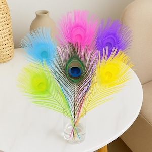 Dyed Colorful Natural Peacock Feathers for DIY Crafts | 25-30CM | Vibrant Colors | Wedding Decor, Boho Vase Fillers, Feather Art Supplies