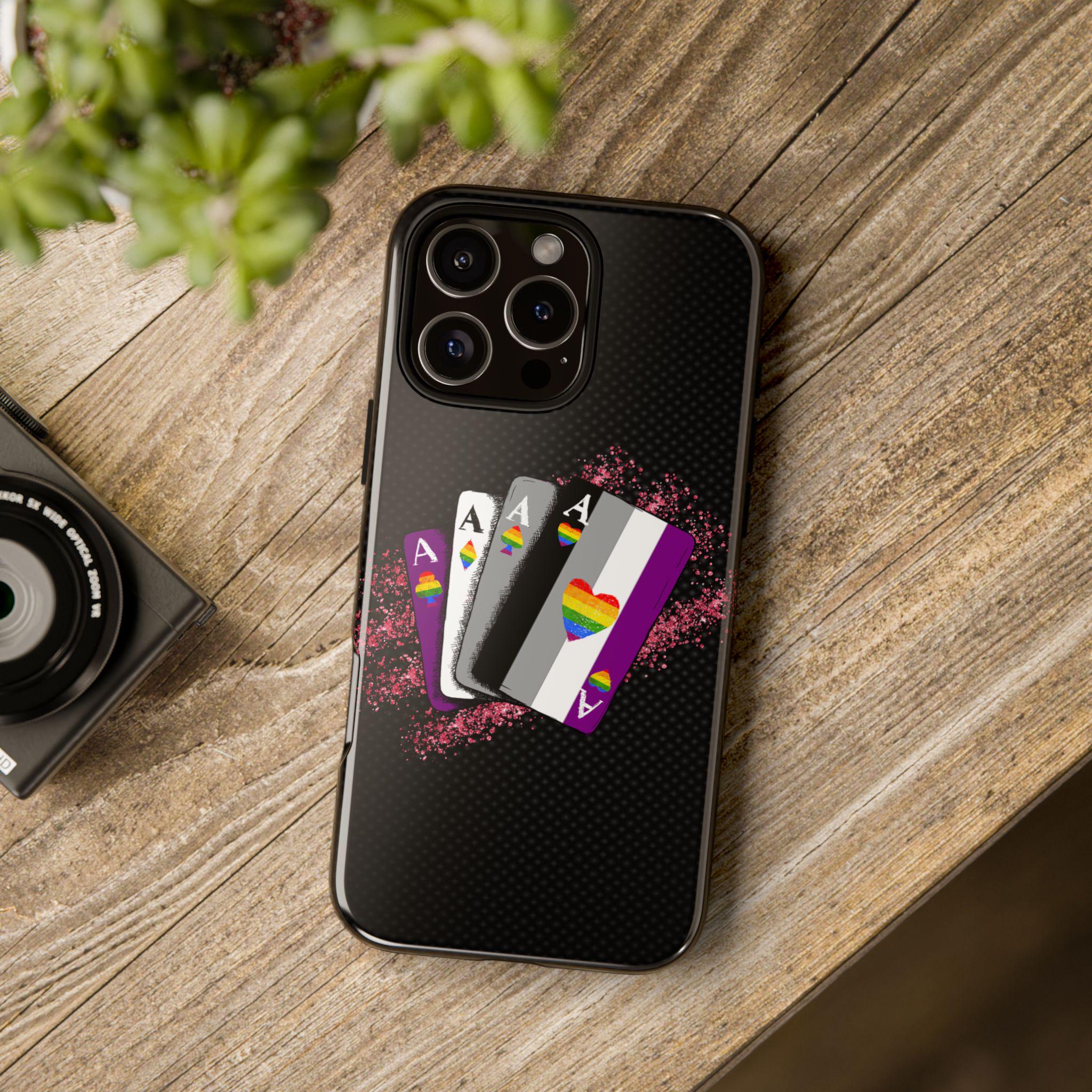 Aces of Pride Phone Case - iPhone Case - Samsung Phone Case - Pride Cell Phone Case - LGBTQ+ Ace Card Design with Rainbow Hearts