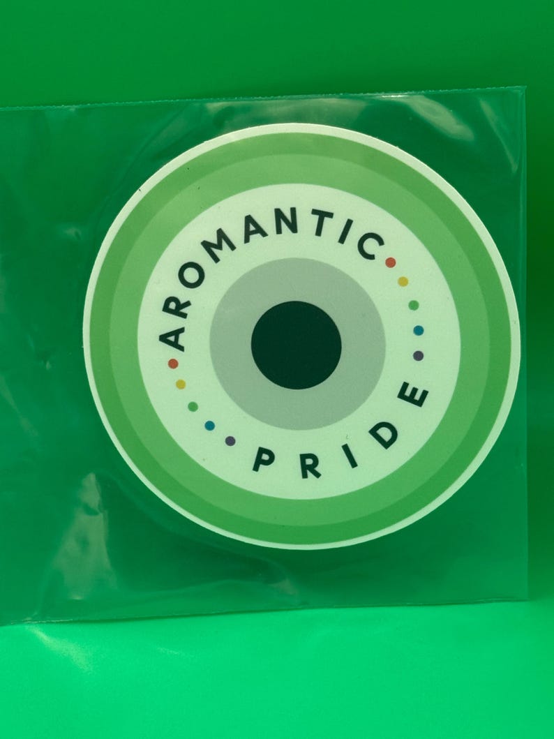 Aromantic Pride Sticker, Aro Pride Vinyl Decal, Green White Gray Black LGBTQ Water Bottle Laptop Sticker Large