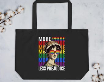 Mer stolthet, mindre fördomar, ekologisk tygväska – Queer Pride Statement-väska – miljövänlig protest Carryallorganic tygväska