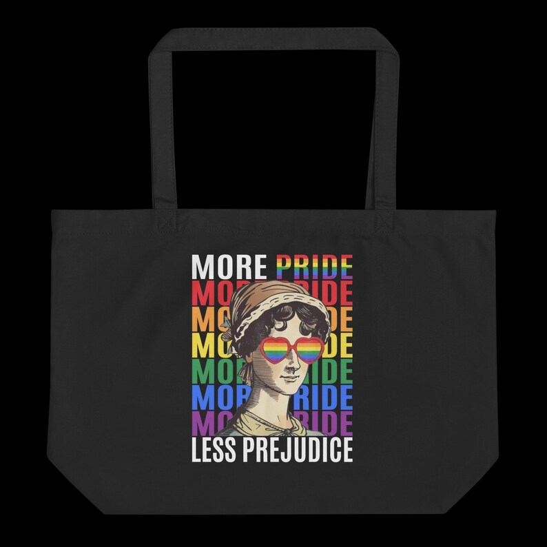 Mer stolthet, mindre fördomar, ekologisk tygväska – Queer Pride Statement-väska – miljövänlig protest Carryallorganic tygväska bild 3
