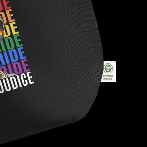 Mer stolthet, mindre fördomar, ekologisk tygväska – Queer Pride Statement-väska – miljövänlig protest Carryallorganic tygväska bild 6