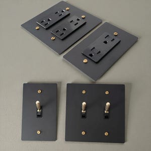 Zwarte tuimelschakelaar, dimmer en stopcontact Messing afdekplaat muurplaat voor tuimelschakelaar, dimmer, stopcontact, uniek messing stopcontact