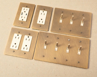 Retro Toggle , Dimmer Light Switch, Toggle, Socket - Aged brass Finish-Retro toggle light switch, dimmer & outlet-Aged brass wall plates