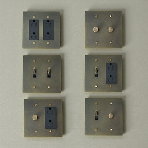Placa de parede elegante em latão bronze antigo, painel de latão retrô, dimmer, interruptor de luz retrô com etiqueta de alternância, interruptor de latão envelhecido