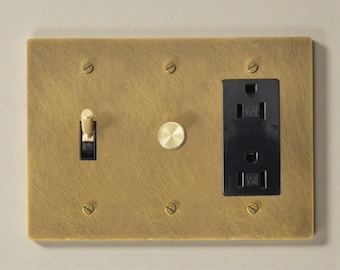Aged Brass Toggle Switch Plate, Dimmer, 110V Socket