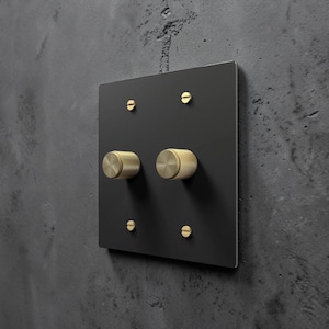 Black Dimmer Switch with Brass Knob - 1–5 Gang, Brass Cover Wall Plate for Toggle Light Switch, Dimmer, , Unique Brass Electrical Socket