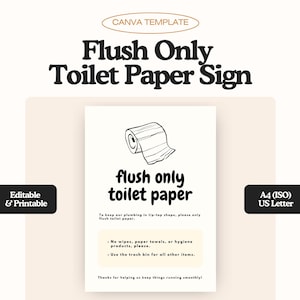 Airbnb Bathroom Sign, Flush Only Toilet Paper, Septic System, Do Not Flush Sign, Vacation Rental Printable Sign, Airbnb Toilet Sign