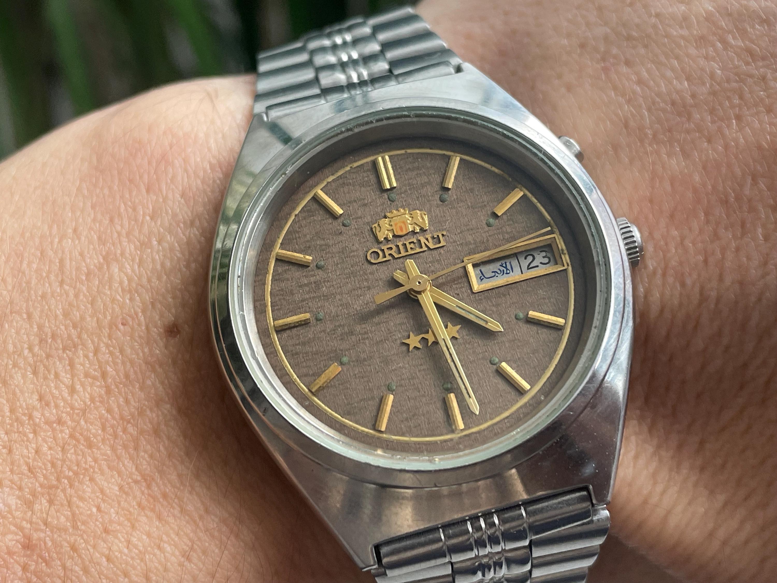 Vintage Orient Watch 21 Jewels Automatic Day-date Brown Dial Men's