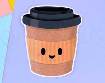Kawaii Smiling Coffee Cup Sticker • Waterproof Vinyl Decal