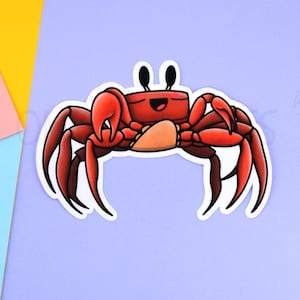 Kawaii Red Crab Sticker • Waterproof Vinyl Decal  • Laptop Decor • Beach Life • Animal Lover • Nature Enthusiast