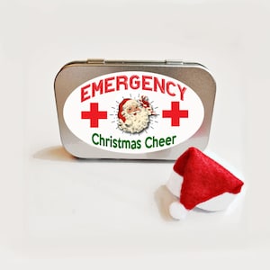 Tiny Gift Stocking Stuffer Emergency Christmas Cheer Tin, Fun Assortment, Mini Party Favors, Includes Gift Tin
