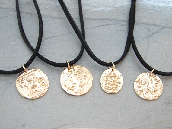 Mens Bronze Coin Necklace Strength 