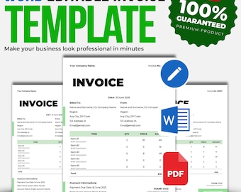 Professional Invoice Template for Small Business, Freelancer & Entrepreneur | Editable Word Doc | Instant Download | Billing Template