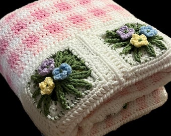 Garden Gingham Crochet Blanket Afghan in the colors of your choice