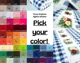 Flower Gingham Crochet Blanket Afghan in the colors of your choice