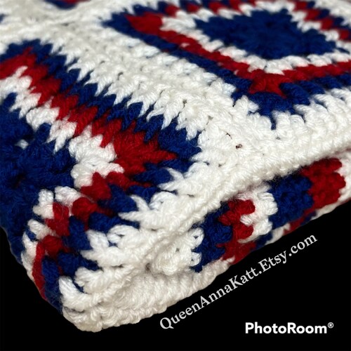 Crochet Granny buying Square Baby Blanket Red, White & Blue