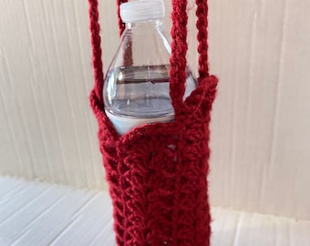 Maroon Wine Burgundy Crochet Water Bottle Holder Purse Easy Hang
