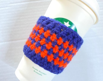 Sporty Striped Blue & Orange Coffee Cup Sleeve fo hot or cold drink cups.