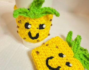 Cute Kawaii Coffee Cozy for yourself or gifts Orange Apple Pineapple or Lemon