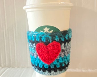 Coffee Cup Sleeve Cozy for Hot or Iced Coffee and Crocheted with a cute Heart