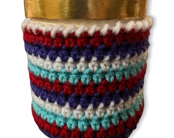 Ice Cream Cozy for pint size - Red, White, Purple & Turquoise Stripe