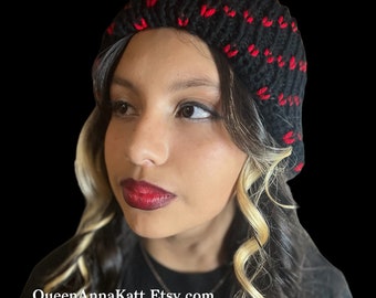 Knitted Ear Warmer Black & Red