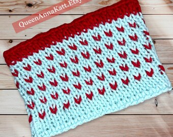 Knitted Ear Warmer Blue Aqua & Red