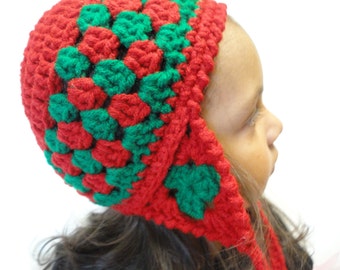 Winter Hat / Childs Hat / Ear Flap Hat / Crochet Hat / Toddler Hat / Christmas Hat / Baby Hat / Crochet Hat / Green Hat / Red Hat