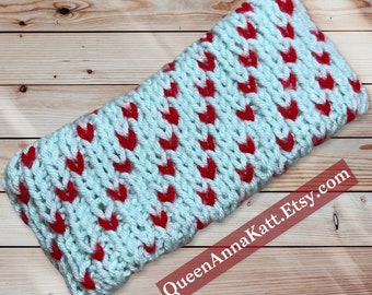 Knitted Ear Warmer Blue & Red