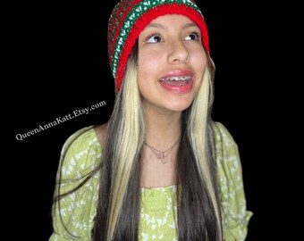 Knitted Ear Warmer in Red, Green, & White Christmas style