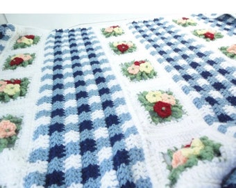 Garden Gingham Crochet Blanket Afghan in the colors of your choice