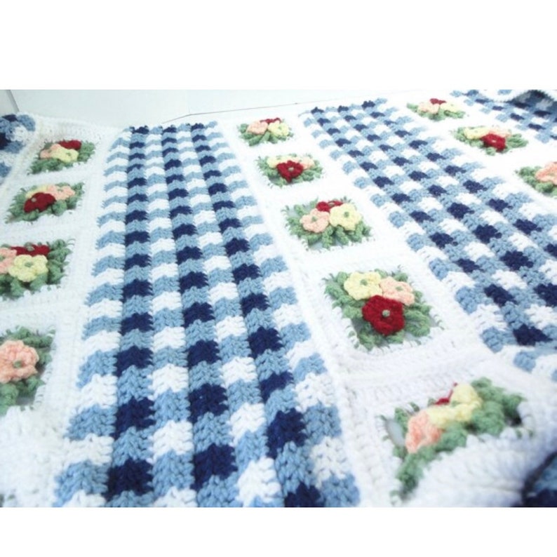 Garden Gingham Crochet Blanket Afghan in the Colors of Your Choice Etsy