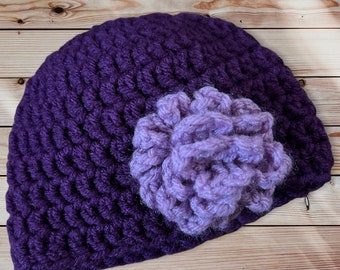 Newborn Purple cap with Light Purple Flower