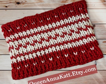 Knitted Ear Warmer Red & White