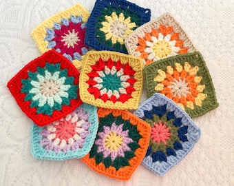 Sunburst Granny Squares – 3.5" Crochet Motifs, Cotton-Acrylic Blend Craft Supplies