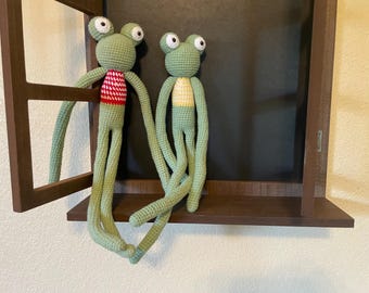 Poseable Crochet Frog Tiebacks | Amigurumi Plush Curtain Holder, Room Décor