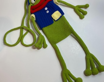 Handmade Crochet Frog Phone Crossbody,  Amigurumi Animal Bag