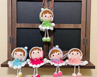 Handmade Crochet Dangling-Leg Doll Charm – With Ring or Pearl Chain
