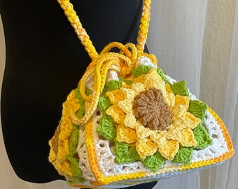 Handmade Sunflower Granny Square Crossbody Bag