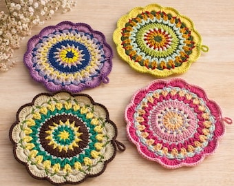 Crochet Flower Coaster Set – Handmade Floral Mug Rugs, Cottage Decor