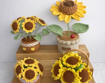 Handmade Crochet Sunflower Pot Decor, Everlasting Yarn Flower Arrangement