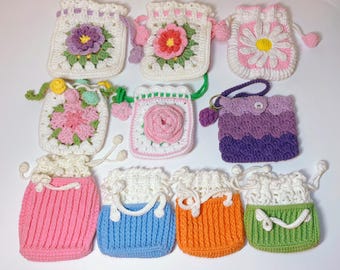 Small Handmade Crochet Pouch · Drawstring Bag · AirPod Case · Coin Bag · Giftable Accessory